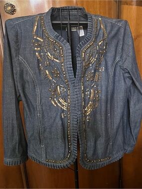 Embellished Denim Jacket - Dark Blue
